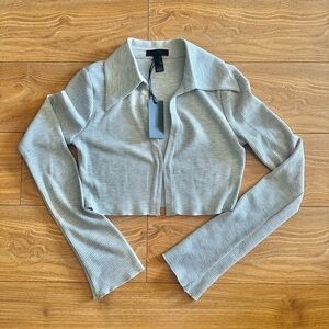 h:ours Light Gray Waffle Knit Long sleeve Crop Top
